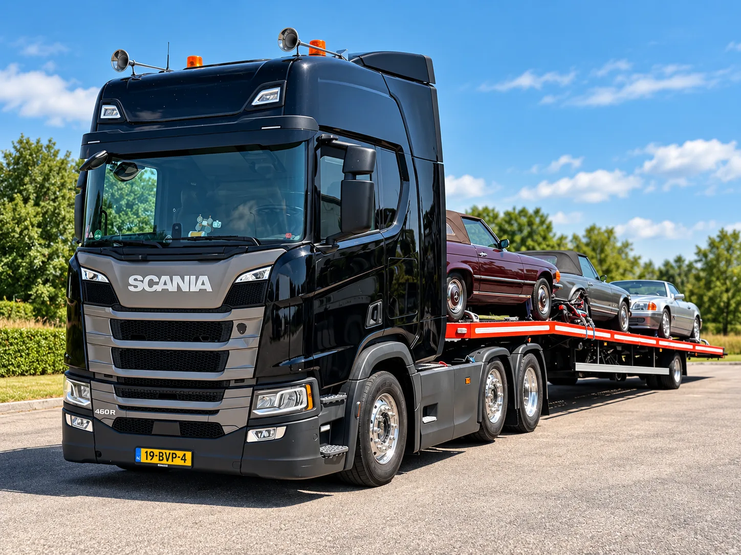 Schipper Edam autotransport met meerdere voertuigen op een Scania transporter